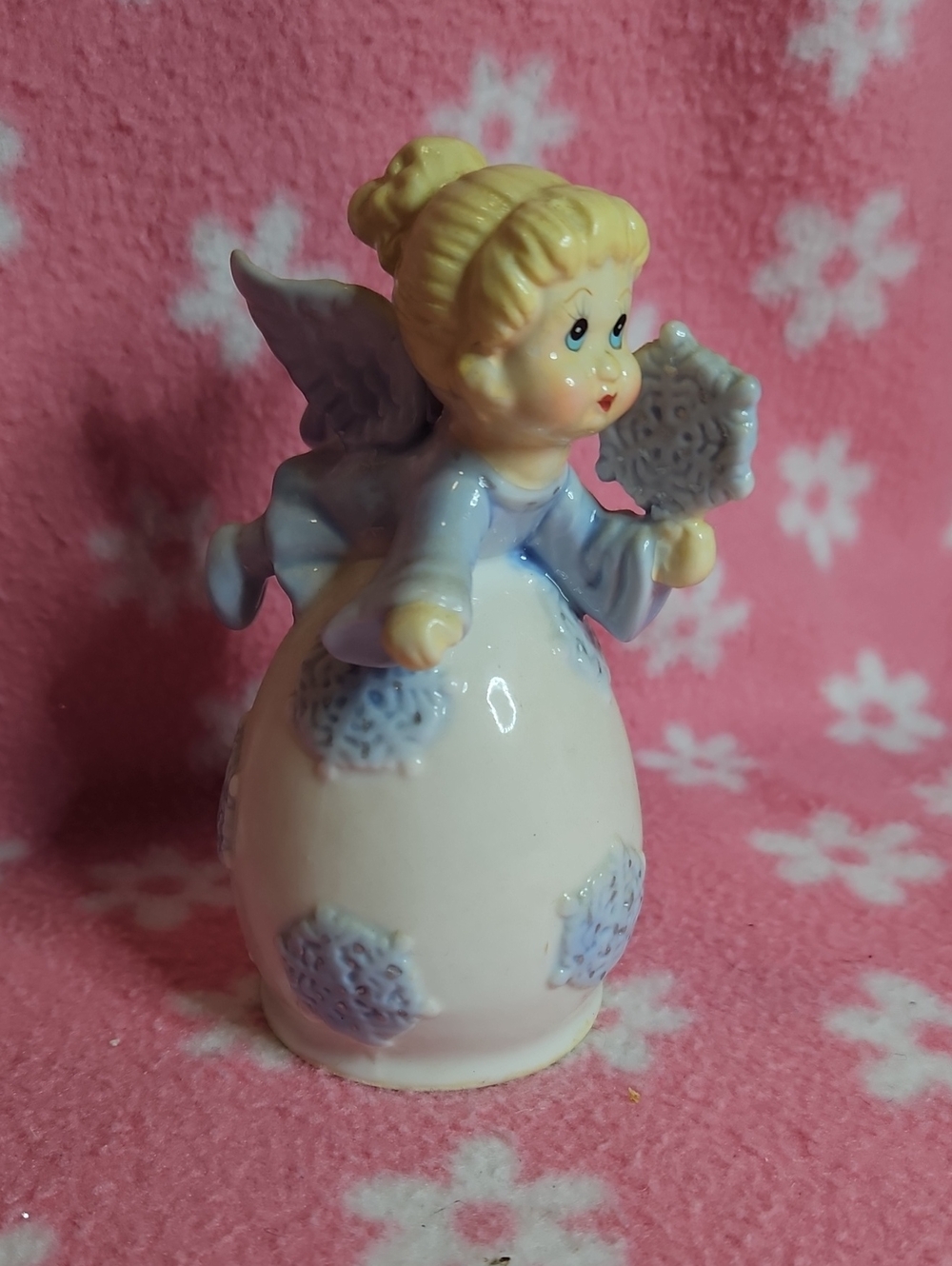 Vintage Ceramic Angel Bell in Cream and Blue